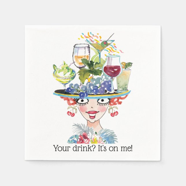 Servilleta De Papel Barmaid Lady Funny Cara Cocktail Papel Napkin (Anverso)