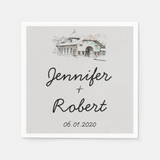 Servilleta De Papel Barn Sketch Boda Napkin