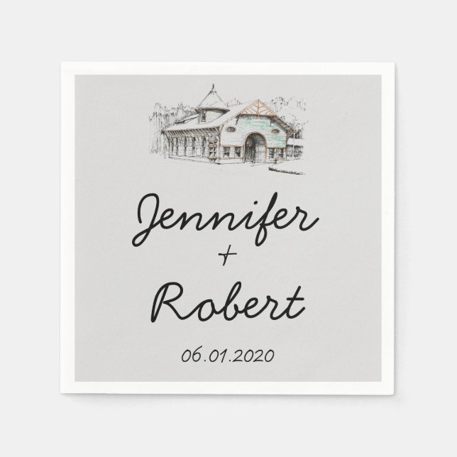 Servilleta De Papel Barn Sketch Boda Napkin (Anverso)