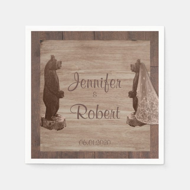Servilleta De Papel Barn Wood Bears Country Wedding Napkin (Anverso)
