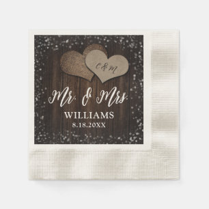 Servilleta De Papel Barn Wood Burlap Corazones Sr. y Sra. Boda