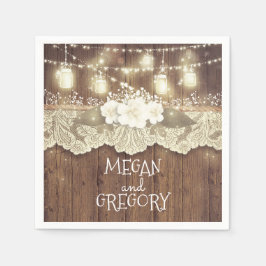 Servilleta De Papel Barn Wood Lace Luces Mason Jar Rustic Boda