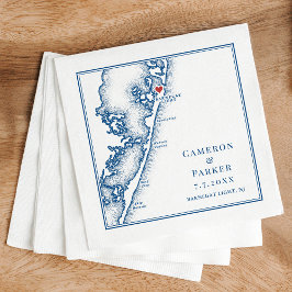 Servilleta De Papel Barnegat Light NJ Map Navy Elegant Wedding