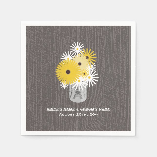 Servilleta De Papel Barnwood + Tin Can Of Wildflowers Boda Napkins (Anverso)
