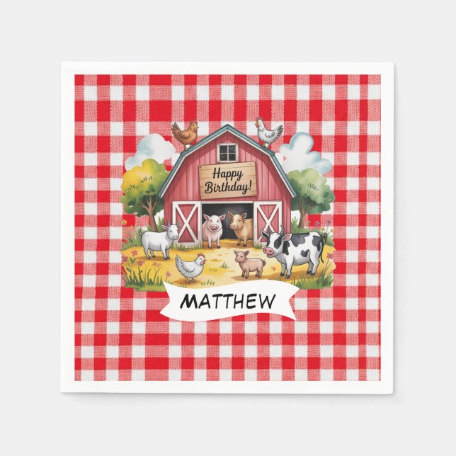 Servilleta De Papel Barnyard Animals 1st. Birthday Party (Anverso)