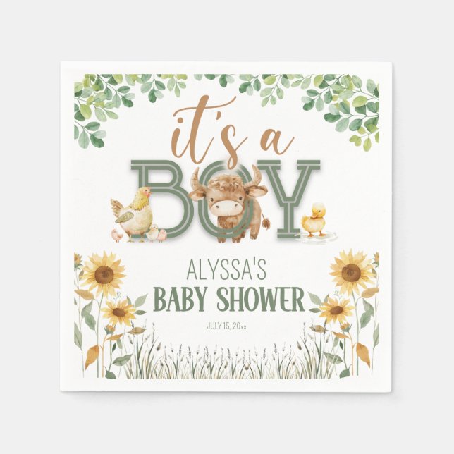 Servilleta De Papel Barnyard Animals Baby Boy Baby Shower (Anverso)