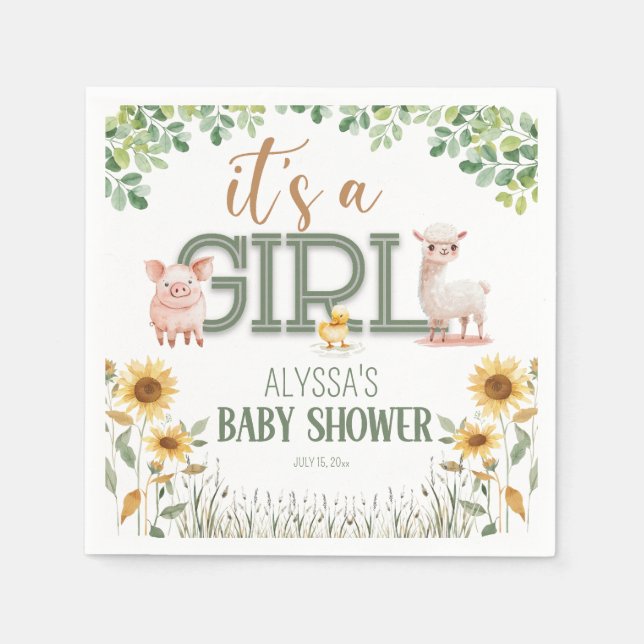 Servilleta De Papel Barnyard Animals Baby Girl Baby Shower (Anverso)