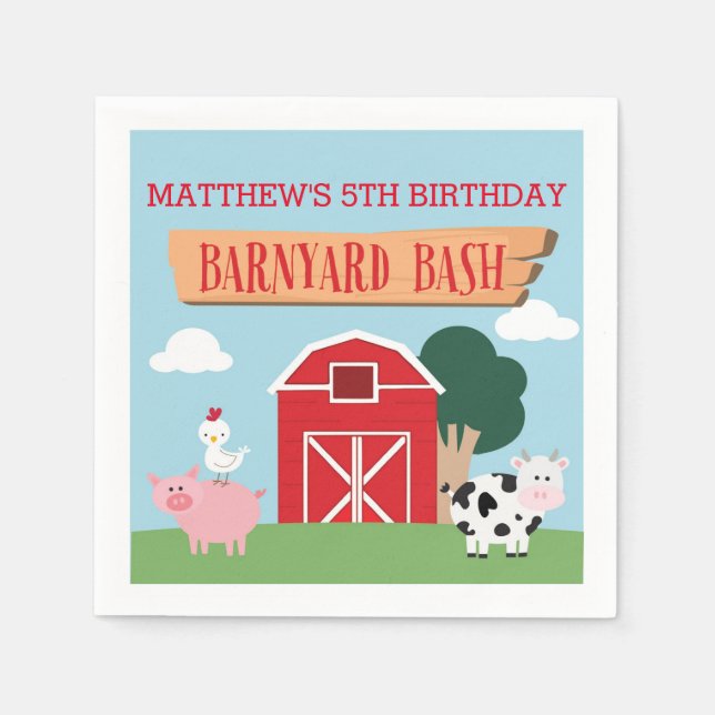 Servilleta De Papel Barnyard Birthday Bash/Fiesta (Anverso)