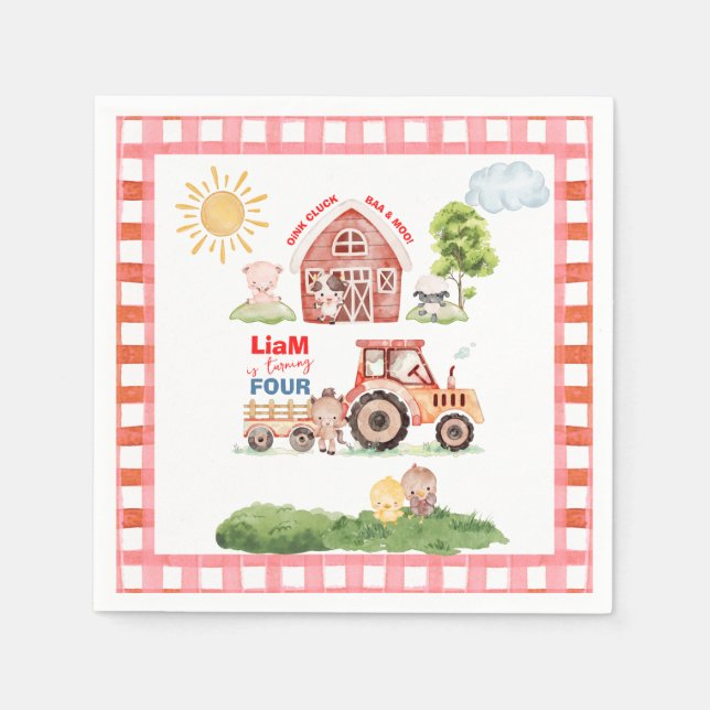 Servilleta De Papel Barnyard Fun Any Age Birthday (Anverso)