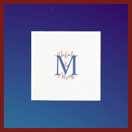 Servilleta De Papel Barra blanca azul de la marina Mitzvah Nombre Mono