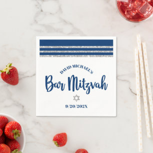 Servilleta De Papel Barra Mitzvah Navy Silver Tallit negrita Guión mín