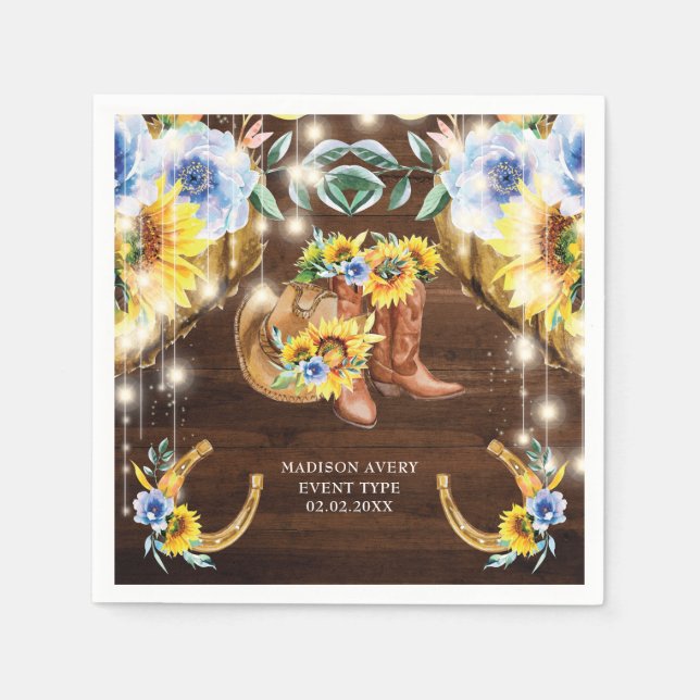 Servilleta De Papel Barras rusticas personalizadas Floral String Light (Anverso)