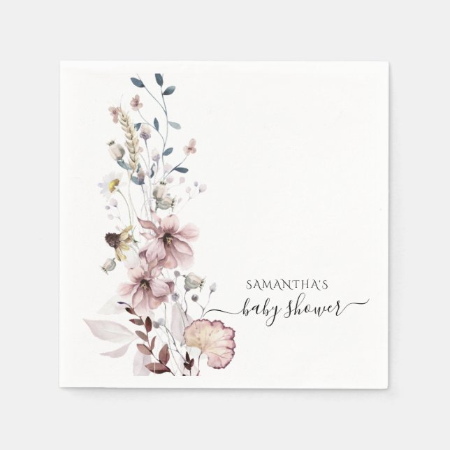 Servilleta De Papel Barrio de flores silvestres mínimo Baby Shower mod (Anverso)