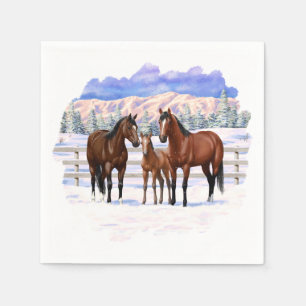 Servilleta De Papel Barrio Marrón de caballos en Nieve
