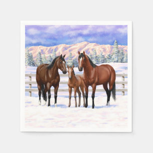Servilleta De Papel Barrio Marrón de caballos en Nieve