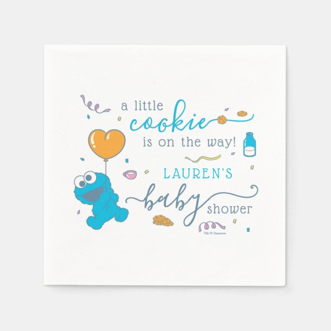 Servilleta De Papel Barrio Sésamo | Cookie Monster Baby Shower (Anverso)