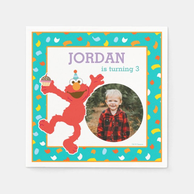 Servilleta De Papel Barrio Sésamo | Elmo - Cumpleaños de torta y confe (Anverso)