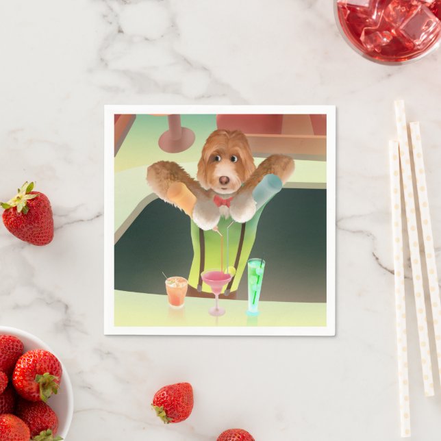 Servilleta De Papel Bartending Dog in Retro Bar (In situ)