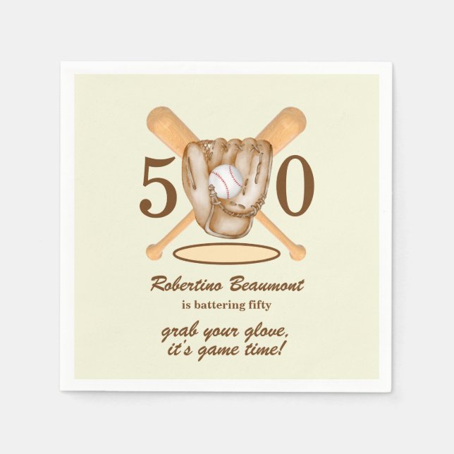 Servilleta De Papel Baseball Glove Bats Themed Men's 50th Birthday (Anverso)