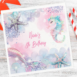 Servilleta De Papel Bash de cumpleaños de sirena mágica submarina