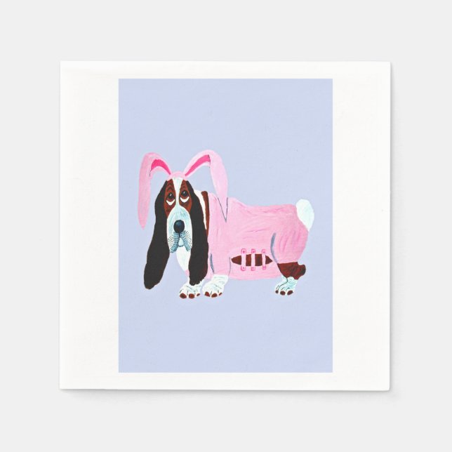 Servilleta De Papel Basset Hound con traje de conejo (Anverso)