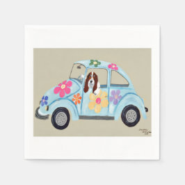 Servilleta De Papel Basset Hound en coche hippie