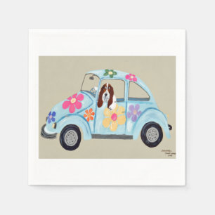 Servilleta De Papel Basset Hound en coche hippie