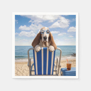 Servilleta De Papel Basset Hound en Silla de Playa