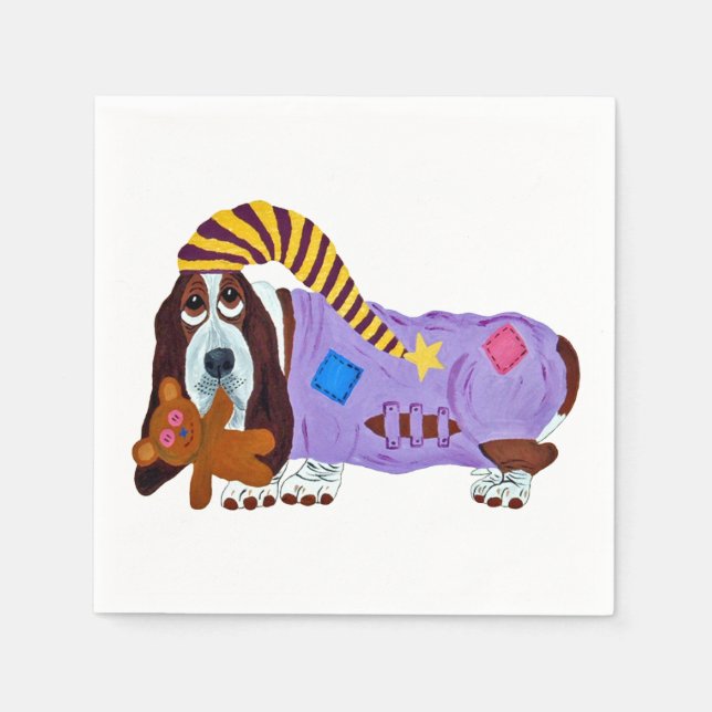 Servilleta De Papel Basset Hound in PJs with teddy bear (Anverso)