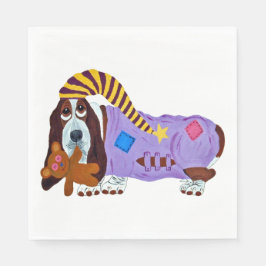 Servilleta De Papel Basset Hound in PJs with teddy bear