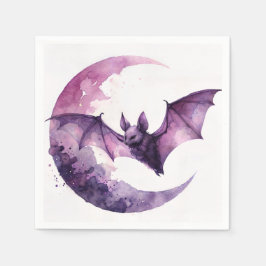 Servilleta De Papel Bat and Crescent Moon Purple Watercolor Art