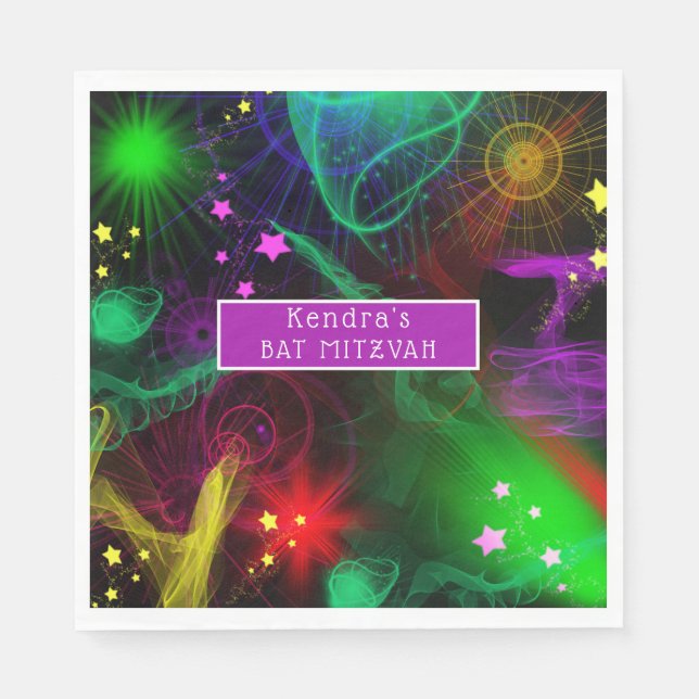 Servilleta De Papel Bat/Bar Mitzvah Neon Paint Splatt (Anverso)