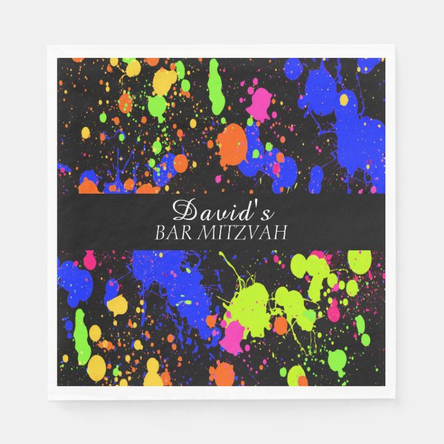 Servilleta De Papel Bat/Bar Mitzvahs Neon Paint Splatter (Anverso)