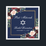 Servilleta De Papel Bat Mitzvah Burgundy Blue Floral Gold<br><div class="desc">Bat Mitzvah Acuarela Borgoña Marsala Azul Floral Dorado Papel de papel</div>