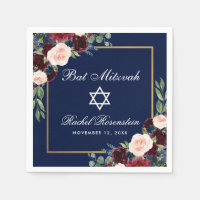 Bat Mitzvah Burgundy Blue Floral Gold