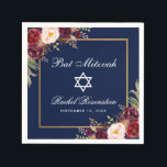 Servilleta De Papel Bat Mitzvah Burgundy Floral Gold<br><div class="desc">Bat Mitzvah Acuarela Borgoña Marsala Floral Papel dorado</div>
