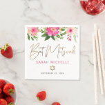 Servilleta De Papel Bat Mitzvah color de agua rosa floral dorado guión<br><div class="desc">¡Estén orgullosos, regocijaos y exhiban este hito de su Bat Mitzvah favorito! Celebre con esta impresionante, moderna, elegante y personalizado servilleta de papel. Una acuarela floral de moda, elegante, rosa y melocotón con una tipografía de Relieve metalizado dorado falso, Estrella de David y rosa polvoriento moderno y sans serif grises...</div>