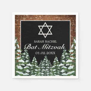 Servilleta De Papel Bat Mitzvah de Black Snowy Wood & Forest Pine Bar