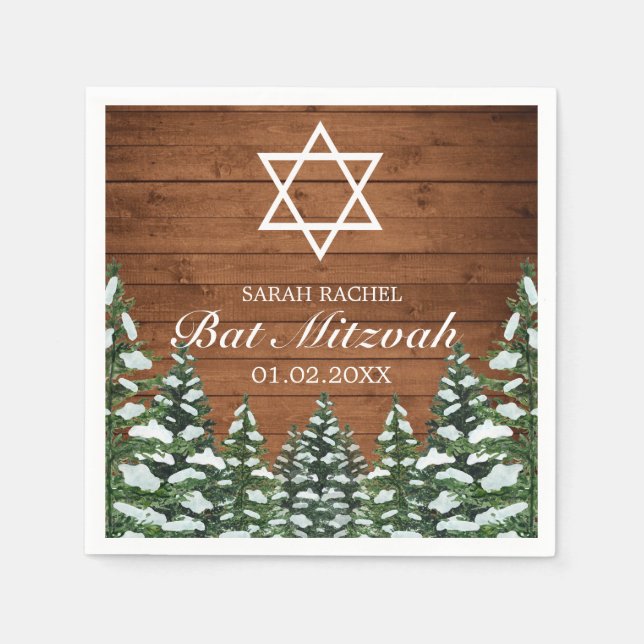 Servilleta De Papel Bat Mitzvah de Snowley Wood & Forest Rural Pine Ba (Anverso)