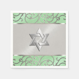 Servilleta De Papel Bat Mitzvah Elegant Mint Green Silver Filigree