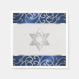 Servilleta De Papel Bat Mitzvah Elegant Navy Filigree Azul y Plata