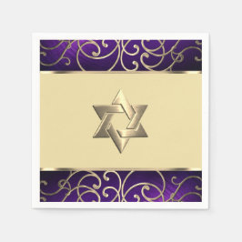 Servilleta De Papel Bat Mitzvah Elegant Purple and Gold Filigree
