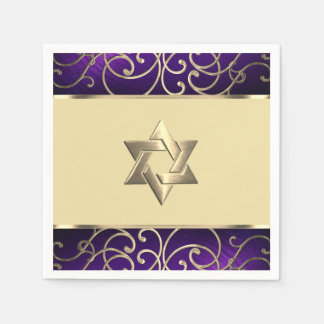 Servilleta De Papel Bat Mitzvah Elegant Purple and Gold Filigree