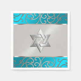 Servilleta De Papel Bat Mitzvah Elegant Turquoise Blue Silver Filigree