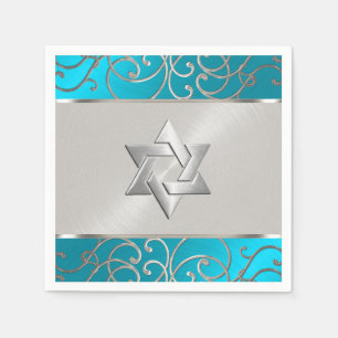 Servilleta De Papel Bat Mitzvah Elegant Turquoise Blue Silver Filigree