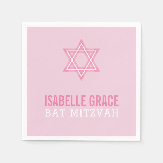 Servilleta De Papel BAT MITZVAH estrella moderna de bonito rosa (Anverso)