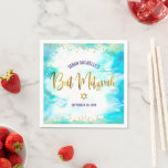 Servilleta De Papel Bat Mitzvah Turquoise Watercolor Dorado Script Gir<br><div class="desc">¡Estén orgullosos, regocijaos y exhiban este hito de su Bat Mitzvah favorito! Celebre con esta impresionante, moderna, elegante y personalizado servilleta de papel. Sorprendentemente, la escritura de caligrafía de Relieve metalizado de oro falso y los puntos purpurinas superponen un suave fondo de color azul turquesa. Personalice el nombre y la...</div>