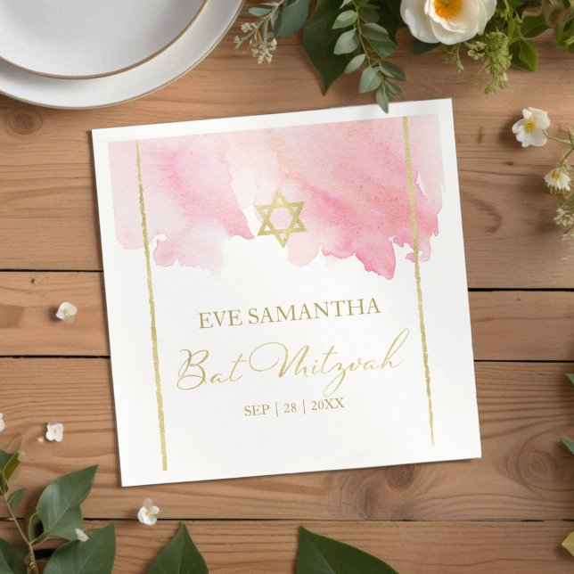Servilleta De Papel Bat Mitzvah Watercolour Napkins | Rosa abstracto (Subido por el creador)