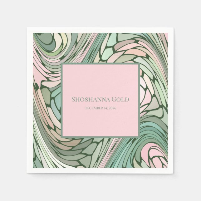 Servilleta De Papel Bat simple moderno Mitzvah rosa y verde (Anverso)