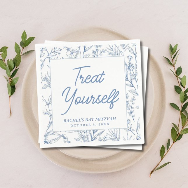 Servilleta De Papel Bate floral azul personalizado Mitzvah (Personalized Blue Floral Bat Mitzvah Napkins
)